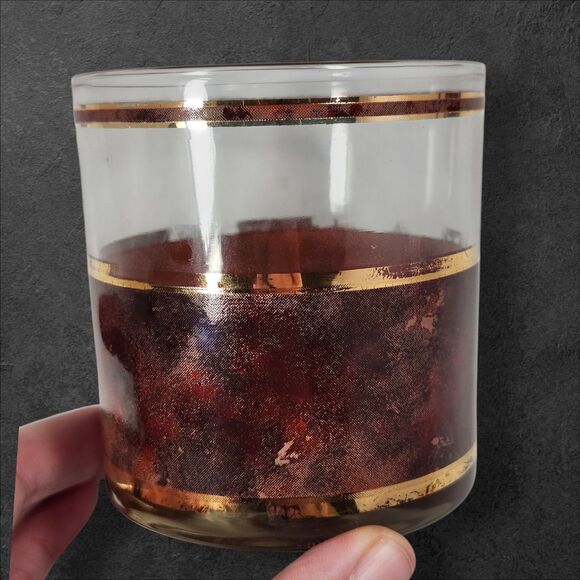 Vintage Culver Lowball Glasses Set of 4 Tortoiseshell 22K Gold Brazilian Brown - Picture 4 of 10